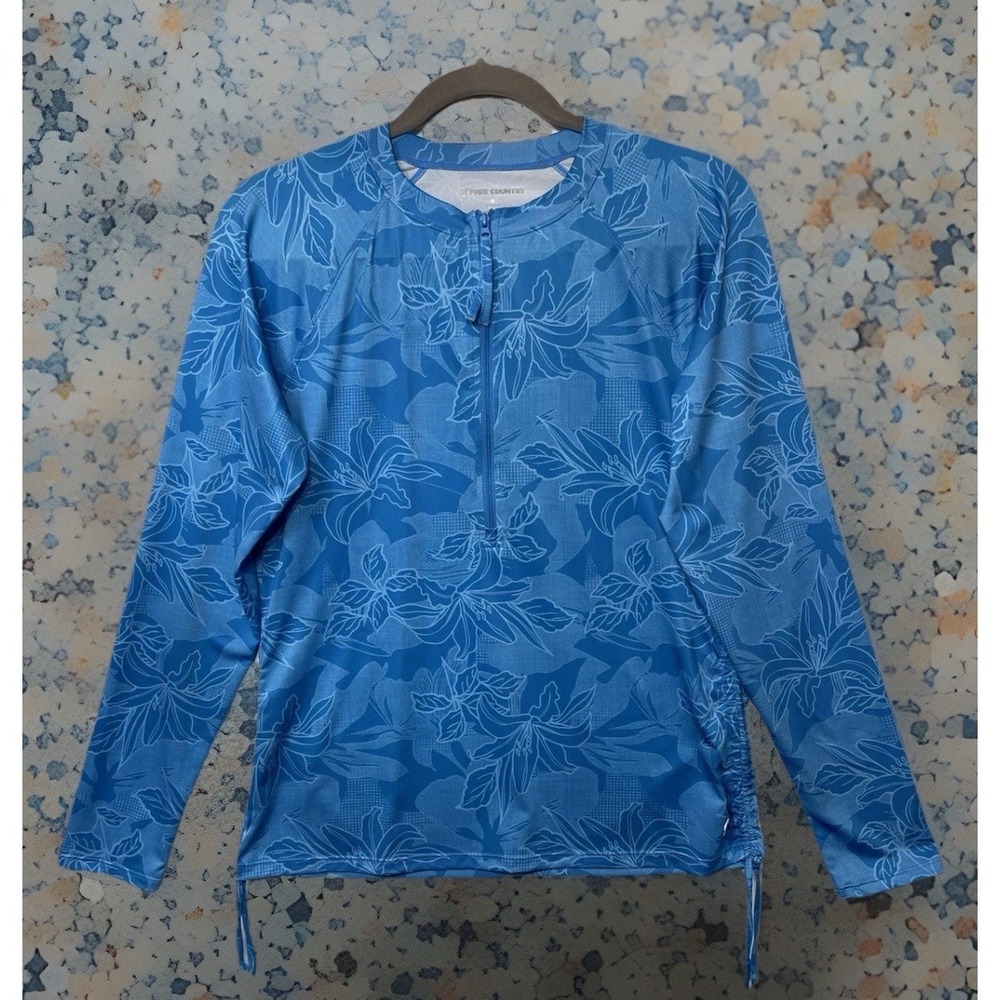 Free Country Women's Blue Long Sleeve 1/2 Zip Stretch Performance Shirt S-Medium